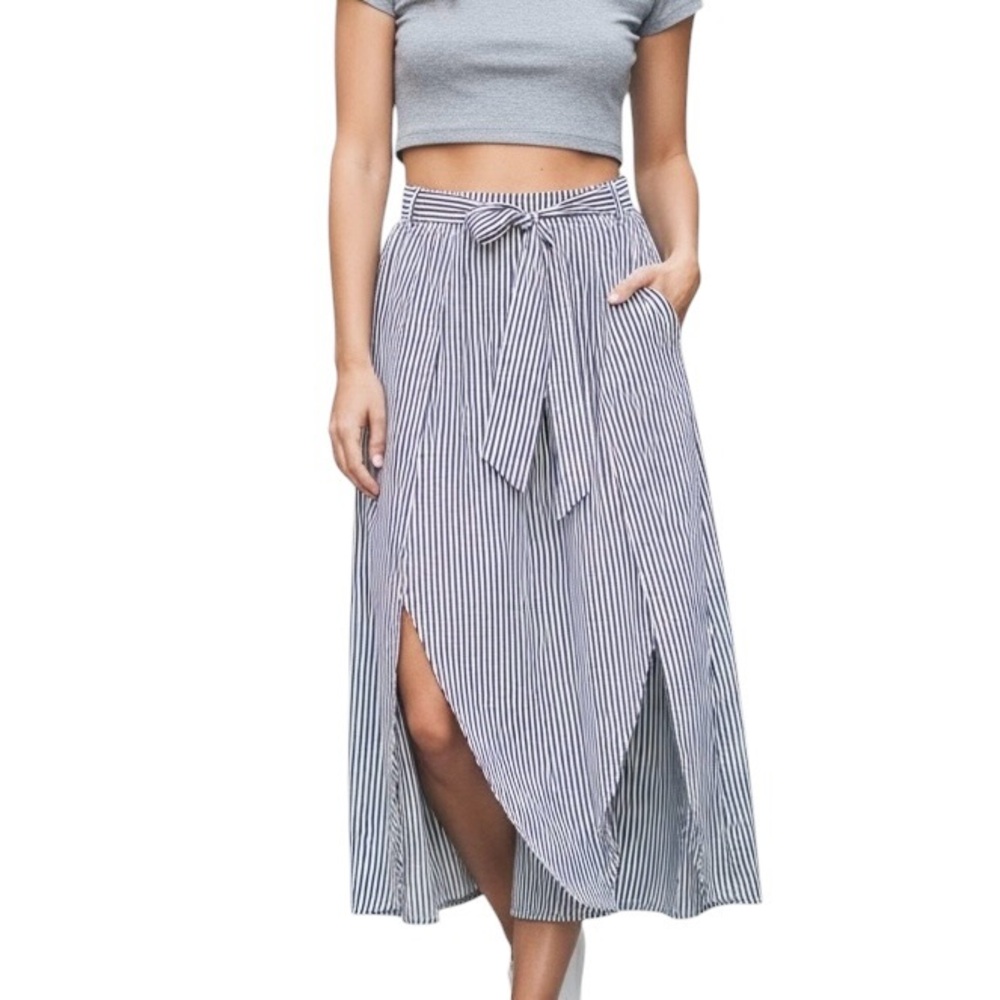 Jack By BB Dakota Vacation Slit/Front  Stripes Belt Crop Palazzo Pants NEW